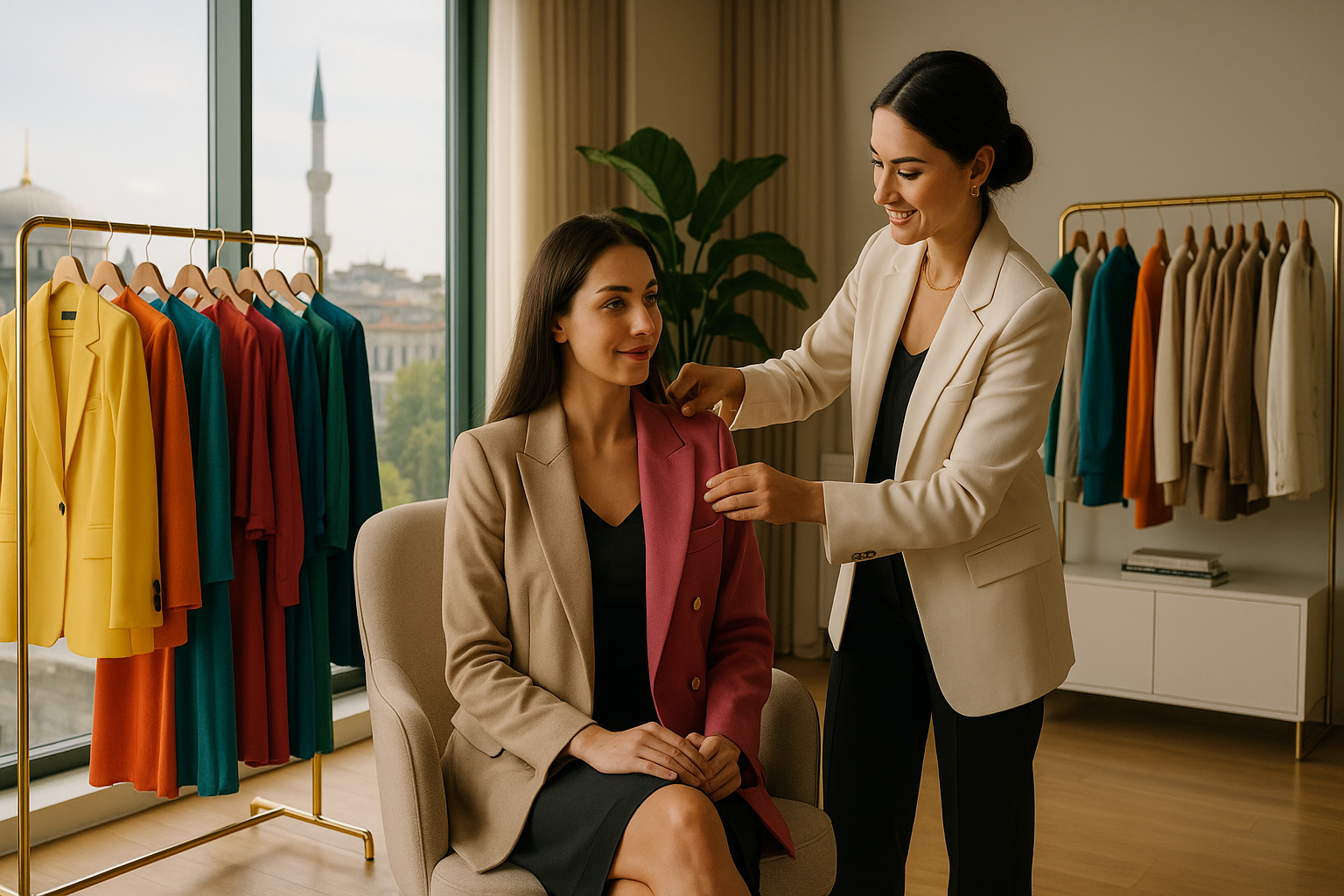 Professional fashion stylist consultation in modern Istanbul studio